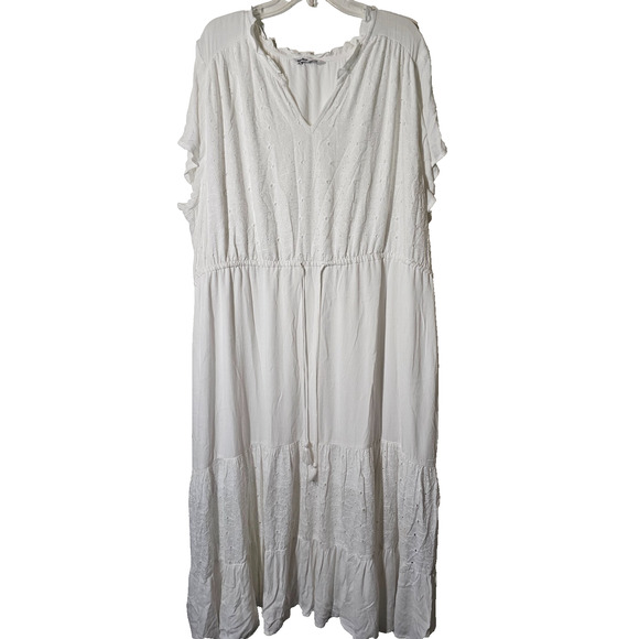 NWT Sonoma Womens Plus Size 4X White Eyelet Tiered Maxi Dress Lined Short Sleeve - Picture 1 of 9